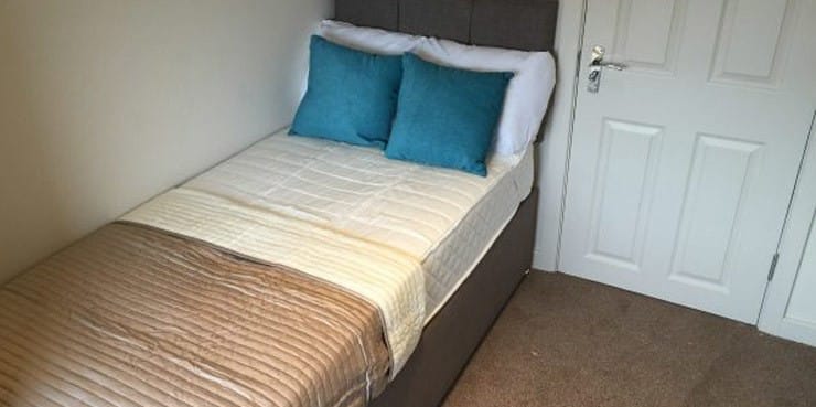 Furniture - Bed, Single, HMO A single bed in the bedroom of an HMO.