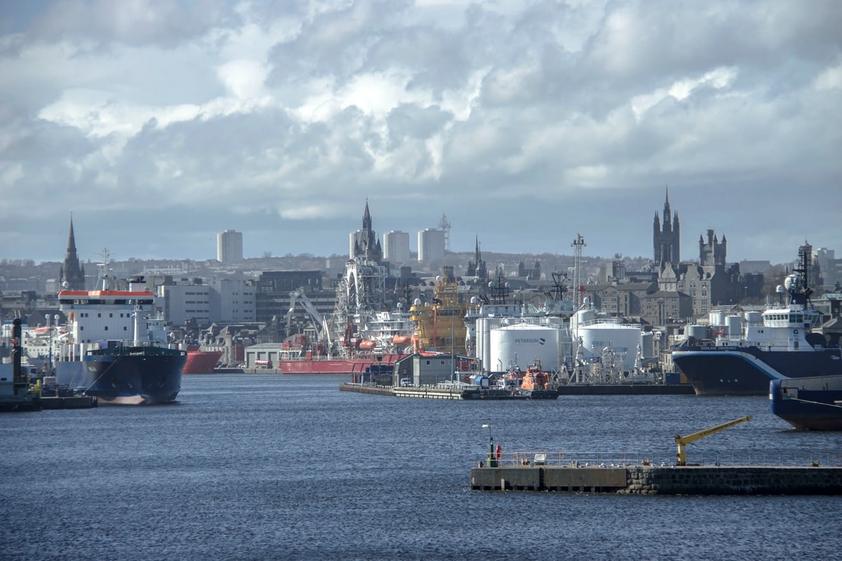 View of the city of Aberdeen from the harbour