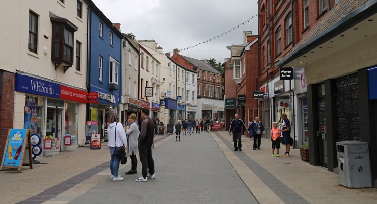 Shoppers on Bangor's pedestrianised High Street in LL57