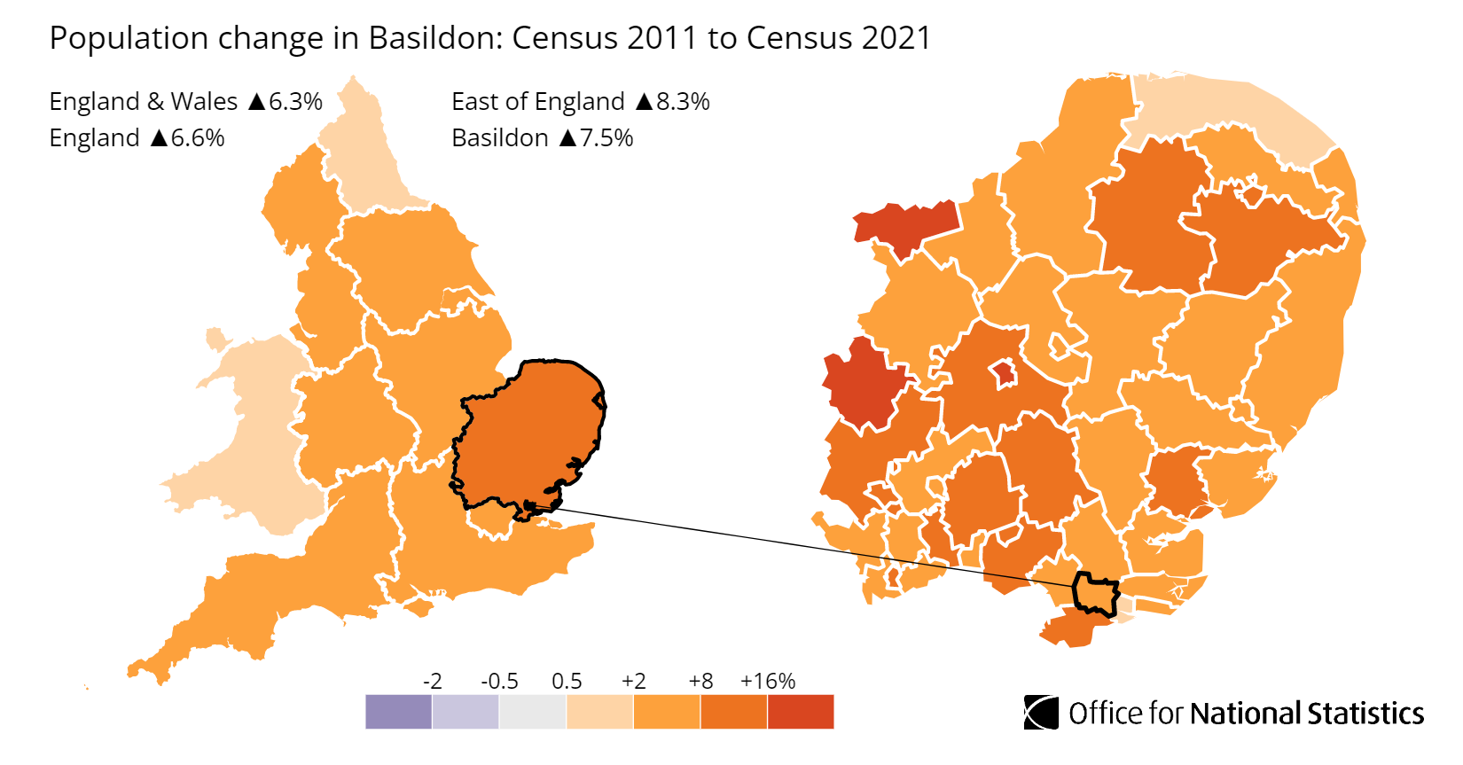 Basildon population growth map