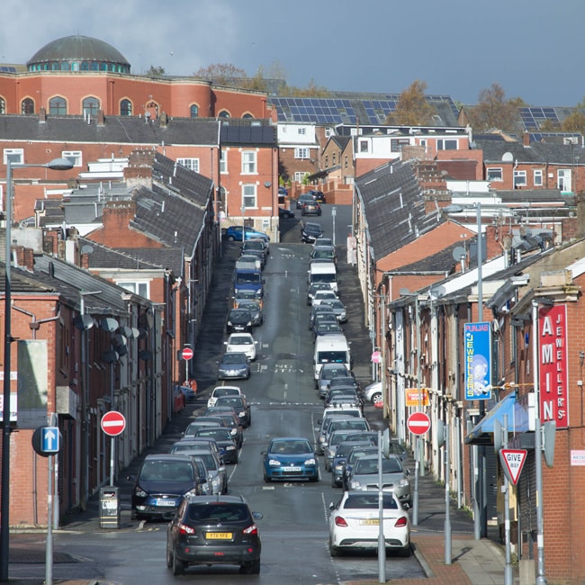 Red-brick terraced housing in Blackburn