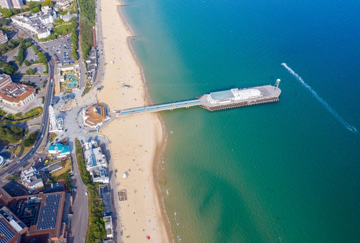 Aerial photo of Bournemouth beach and the observation point