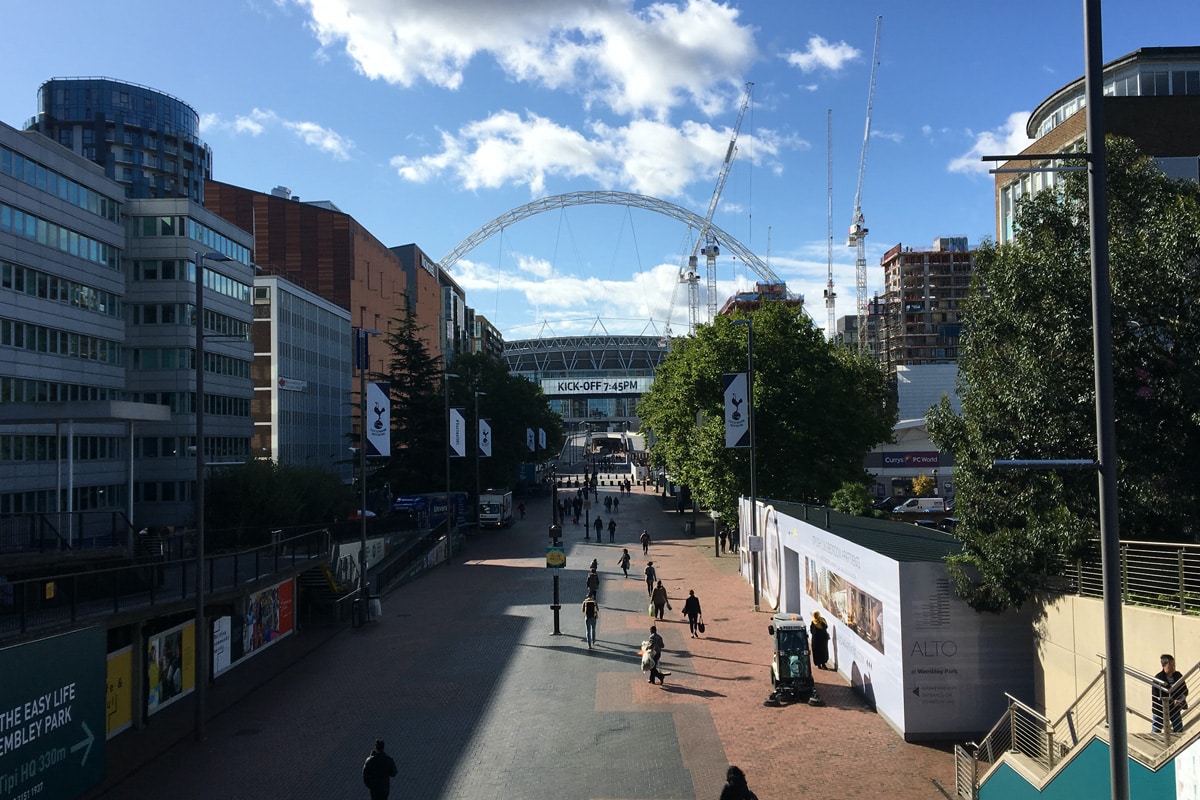 Looking down Olympic Way towards Wembley Stadium in Brent