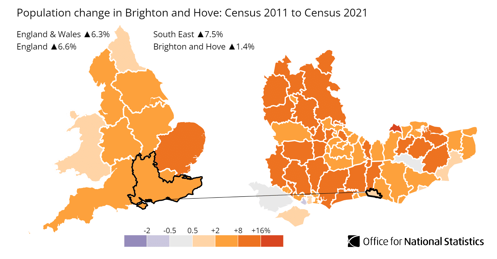 Brighton and Hove population growth map