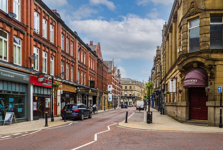 Shopping street in Bury town centre, Greater Manchester