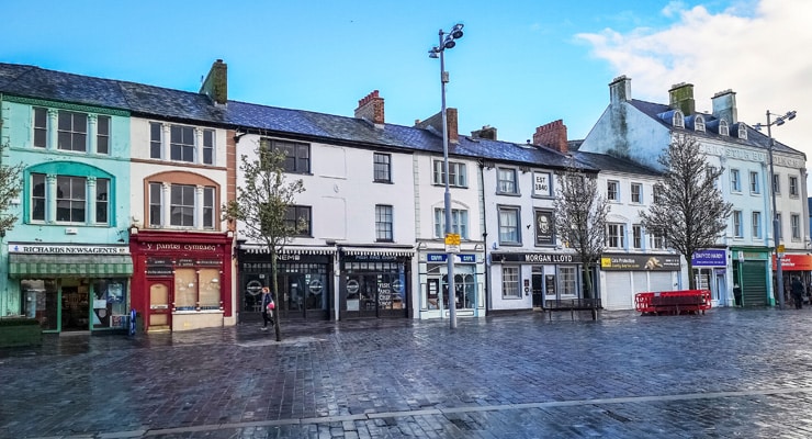 Shops around Castle Square in Caernarfon, Gwynedd