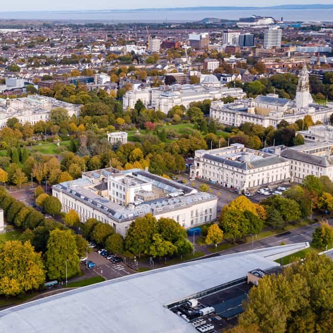 Aerial view of Cardiff city centre