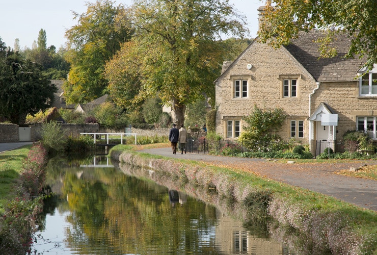 River running through a Cotswold village near Cheltenham