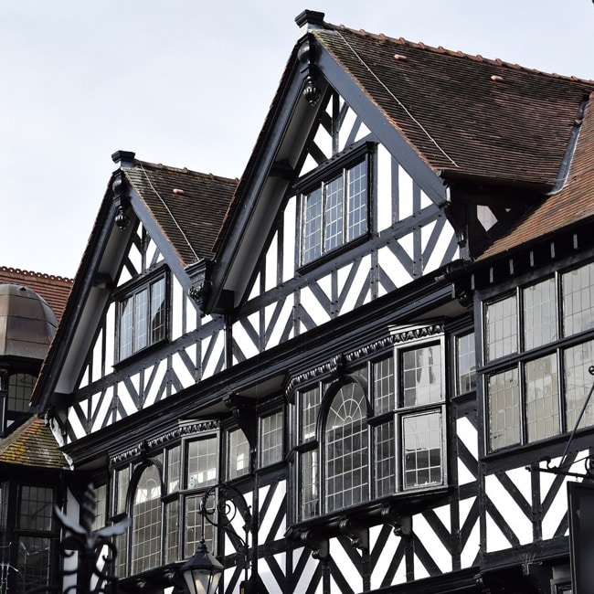 The City of Chester's traditional black and white buildings