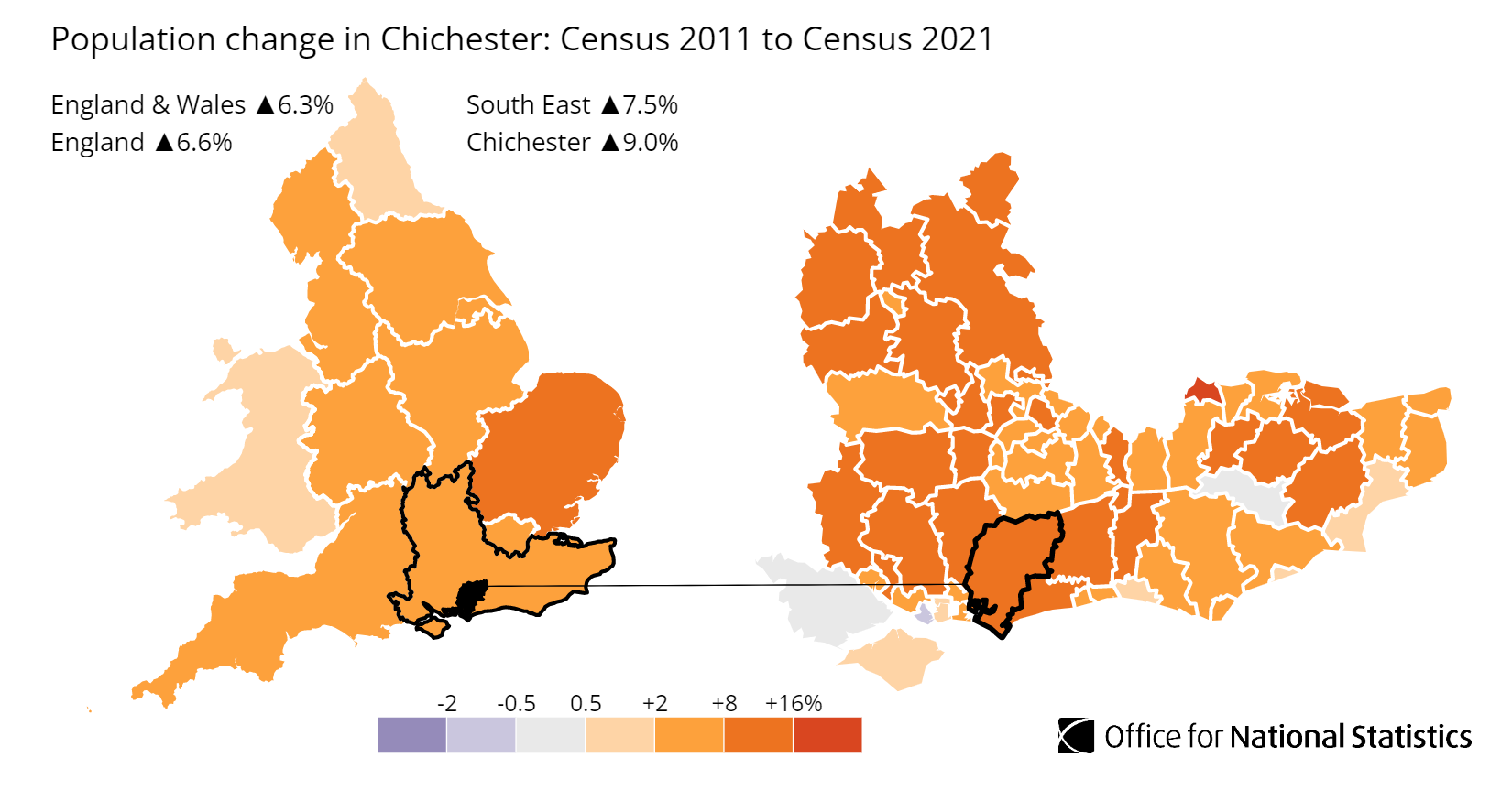 Chichester district population growth map
