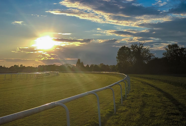 Sun setting over Doncaster Racecourse