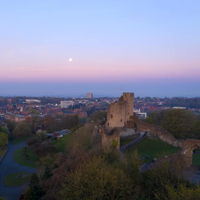 Sunlit aerial view over Dudley