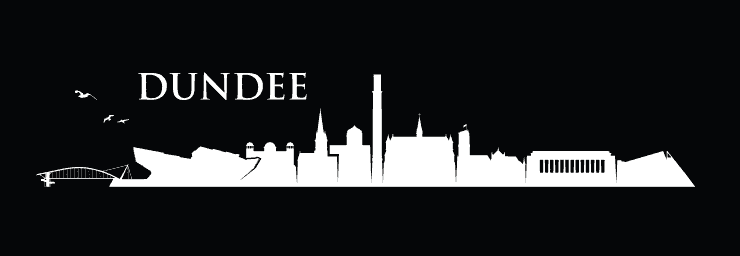 A line drawing of the Dundee skyline with famous landmarks