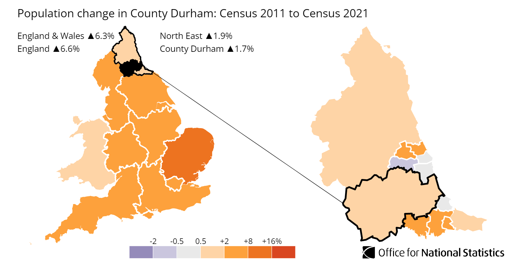 County Durham population growth map