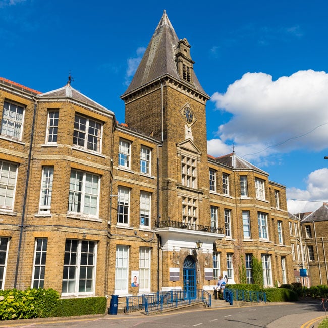 The front of Chase Farm Hospital in Enfield, north London