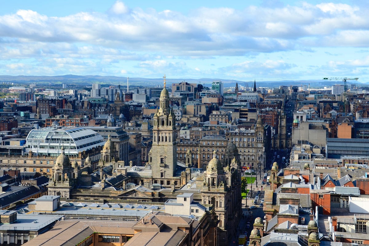 Looking towards George Square and the City Chambers in Glasgow