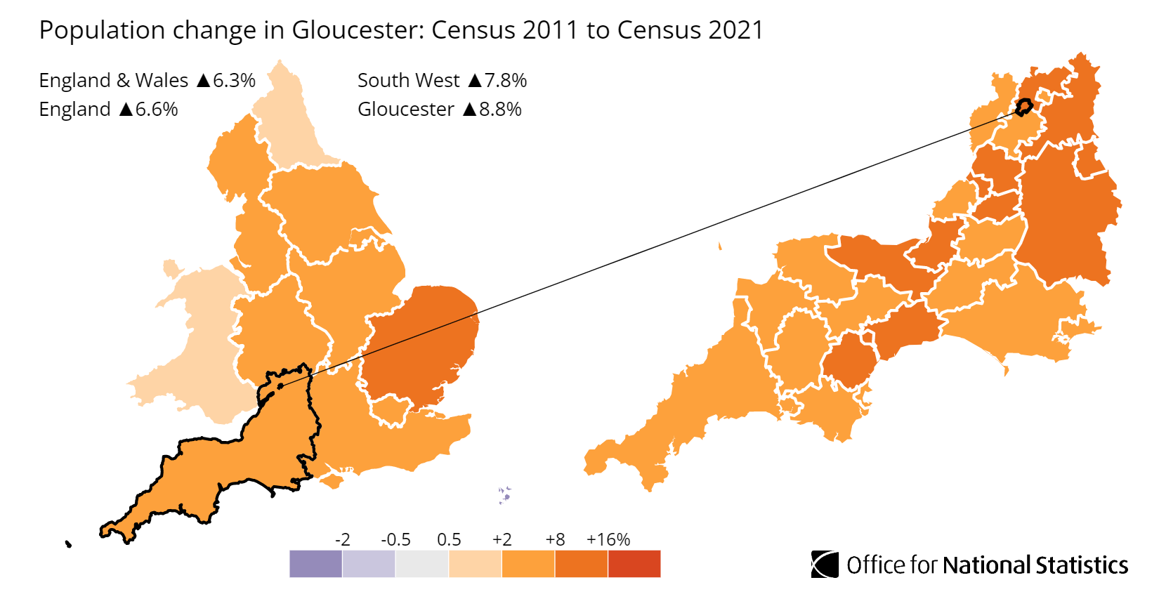 Gloucester population growth map