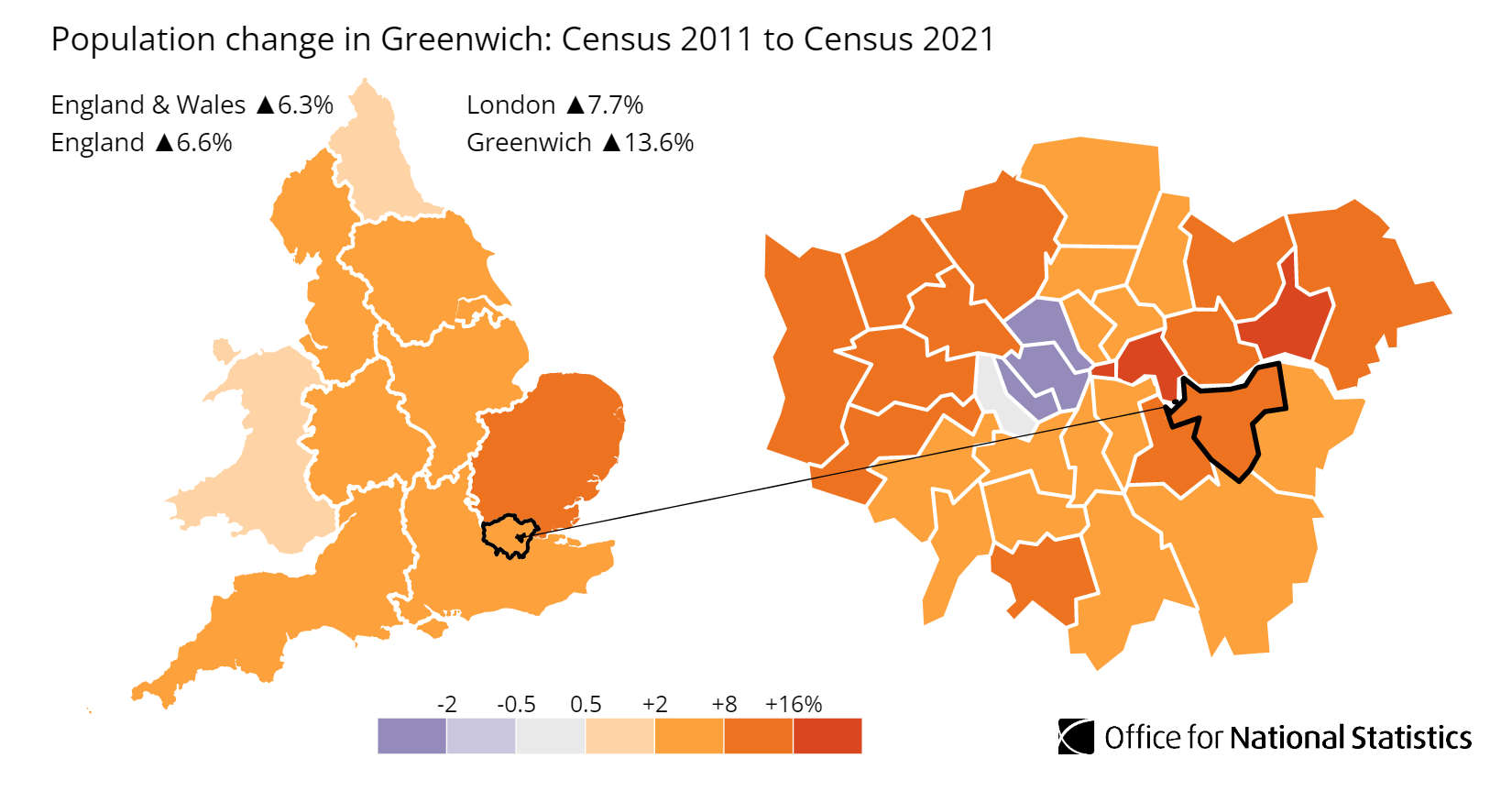 Royal Borough of Greenwich population growth map