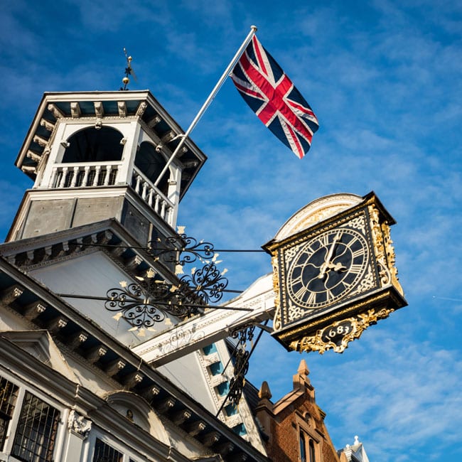 The Guildhall clock on Guildford High Street