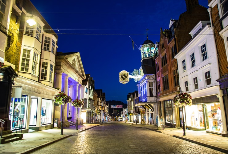 Guildford High Street at night, Surrey
