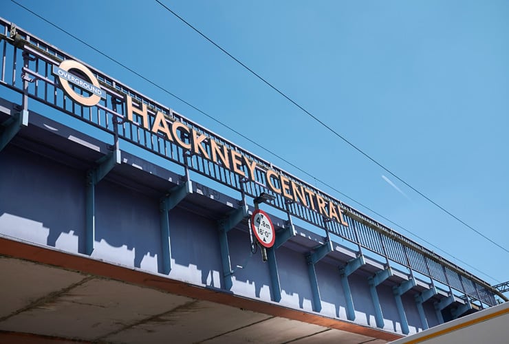 A railway bridge with the words Hackney Central next to the Transport for London logo