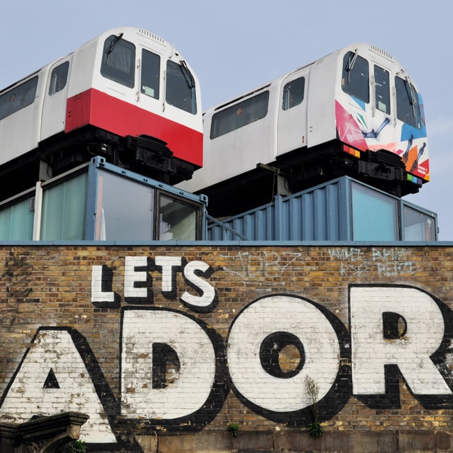 Temporary offices built on an old underground railway site in Hackney