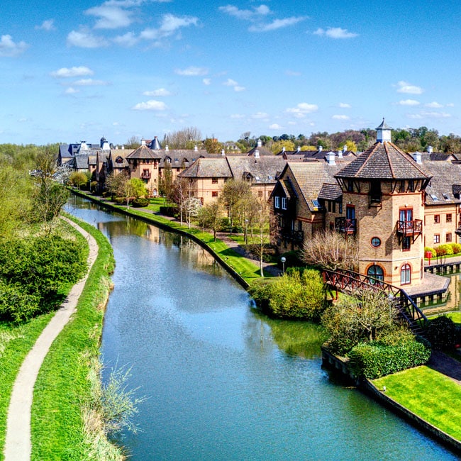 Lawrence Moorings housing development beside the river in Harlow