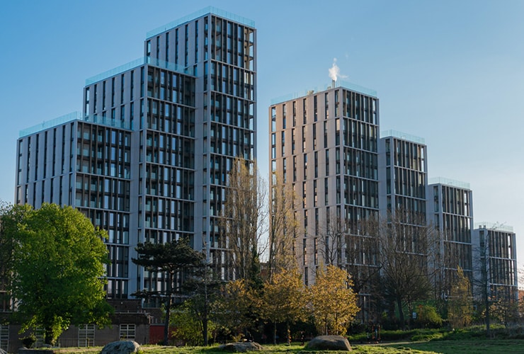 New-build apartment blocks in Harrow in London
