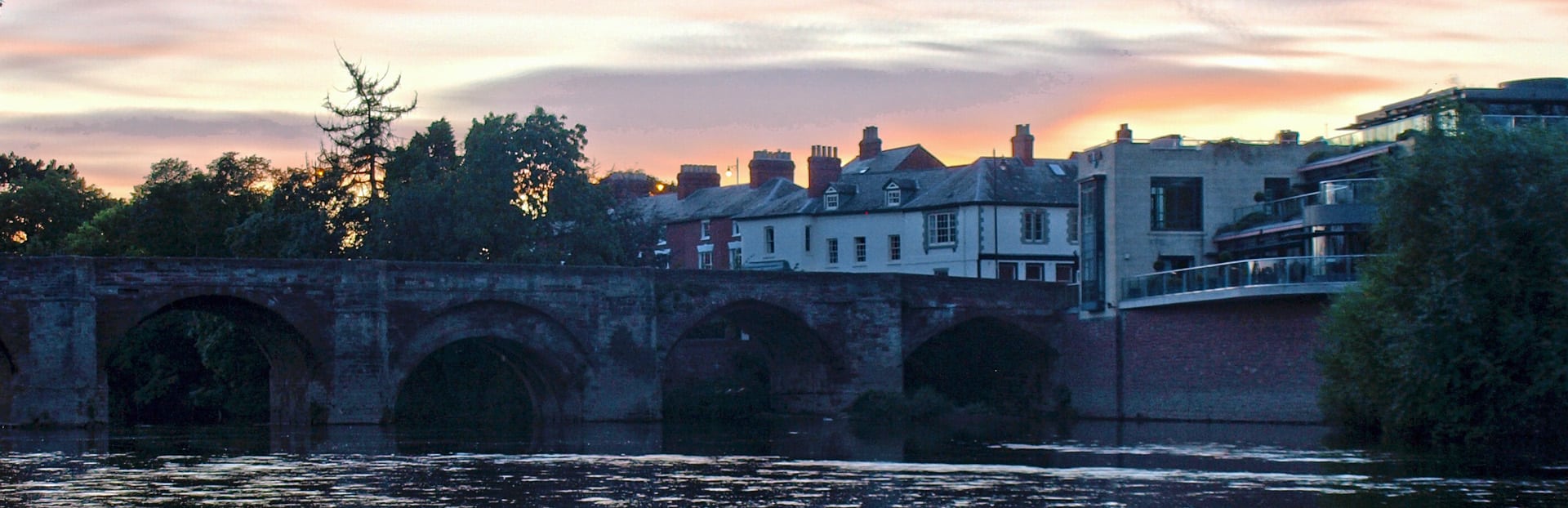 The Old Wye Bridge in Hereford at sunset