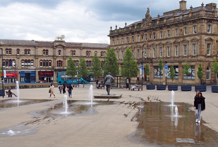 Fountains in St George's Square in the centre of Huddersfield