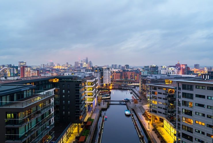 An aerial view of Leeds Docks