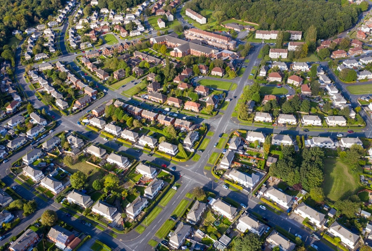 A raised view of a housing estate in Meanwood, Leeds