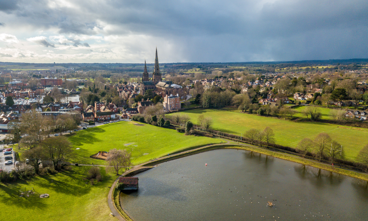 Lichfield city, the pond and cathedral