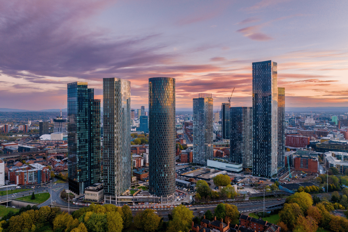Deansgate Square towers in Manchester city centre