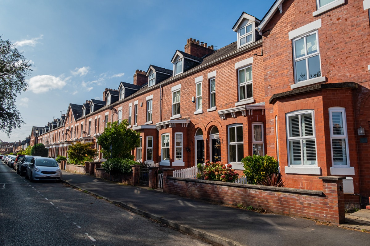 A typical red-brick terraced street in Manchester