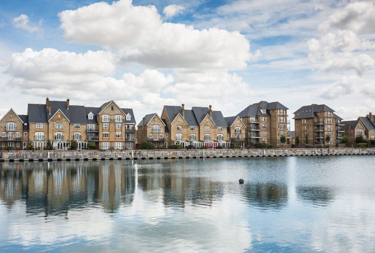 Houses on the waterside at Chatham in Kent