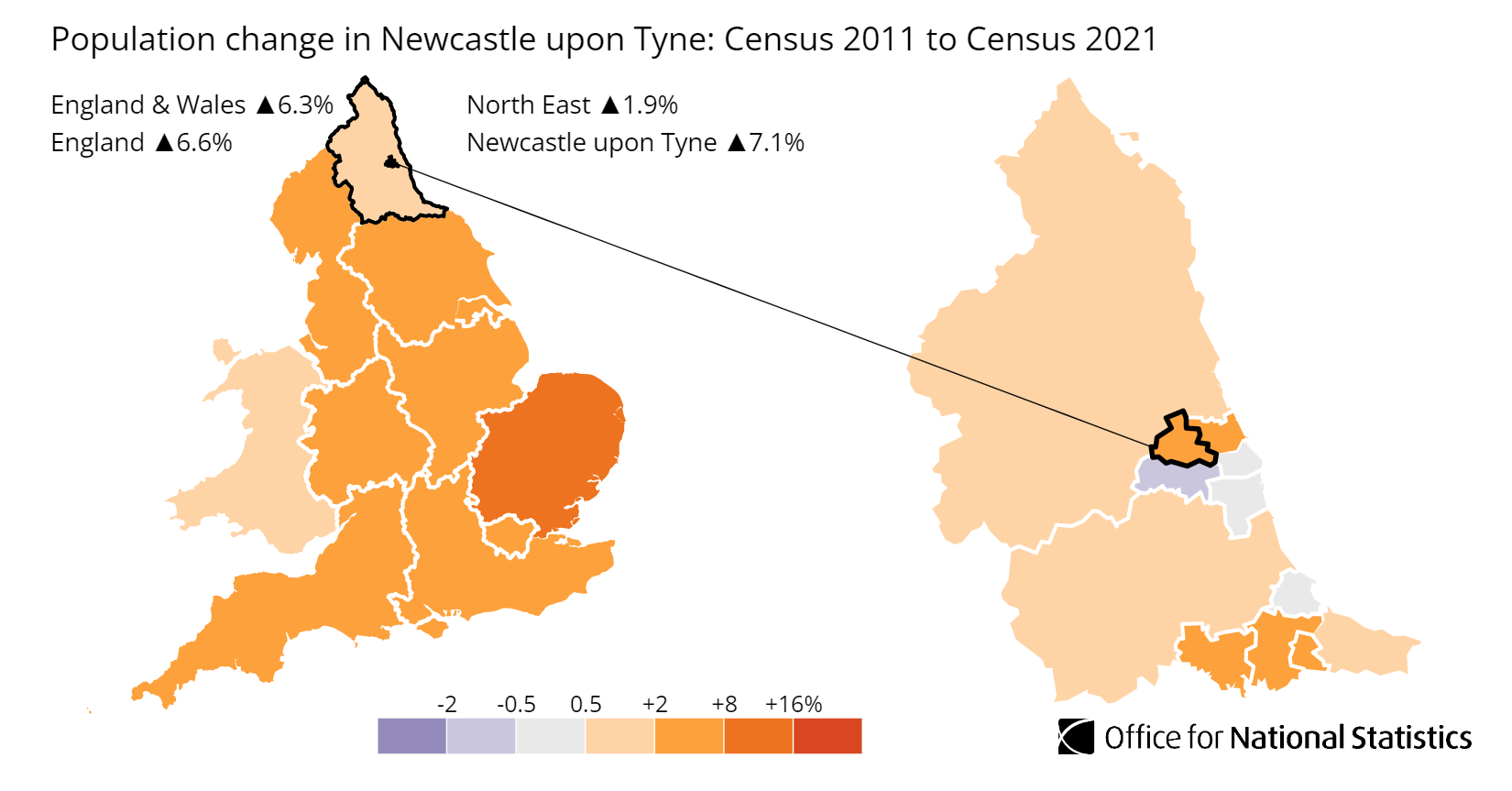 Newcastle upon Tyne population growth map