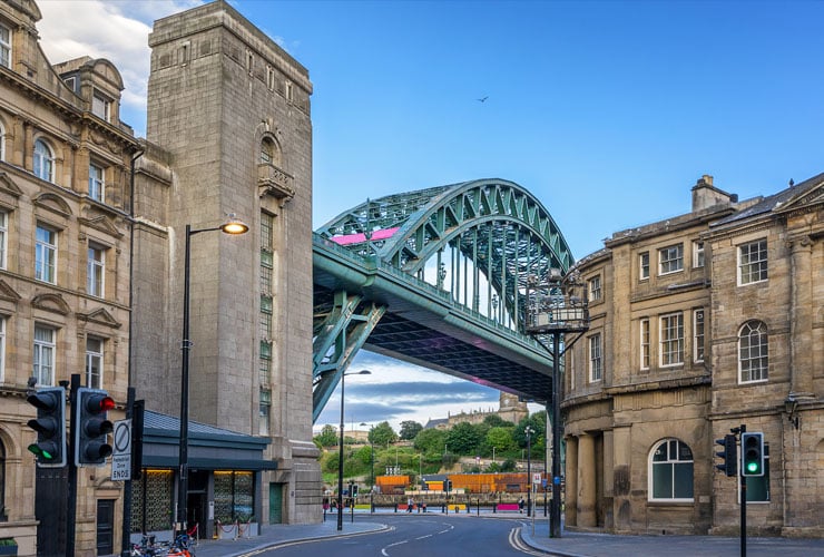 A view of Newcastle city centre with the Tyne Bridge in the background