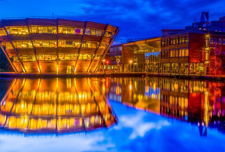 Modern purpose-built buildings at Jubilee Campus, University of Nottingham