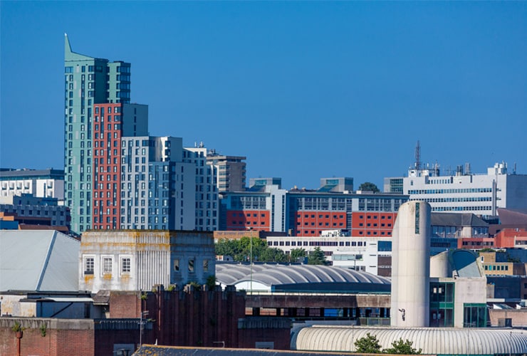 Plymouth city skyline on a bright summer day