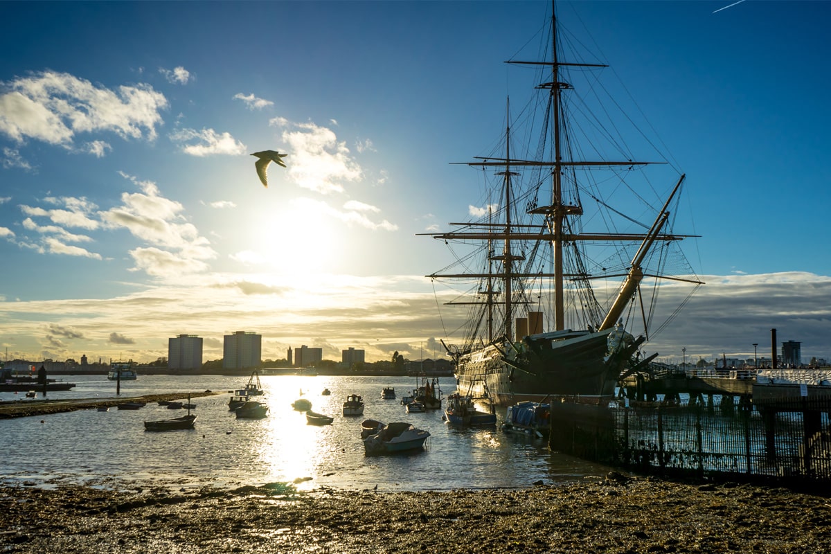 HMS Warrior, a mid-19th-century ship in Portsmouth's historic dockyard