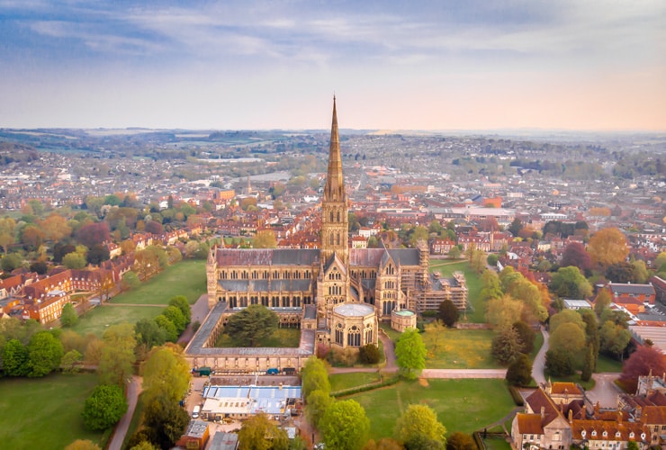 An aerial view of Salisbury Cathedral