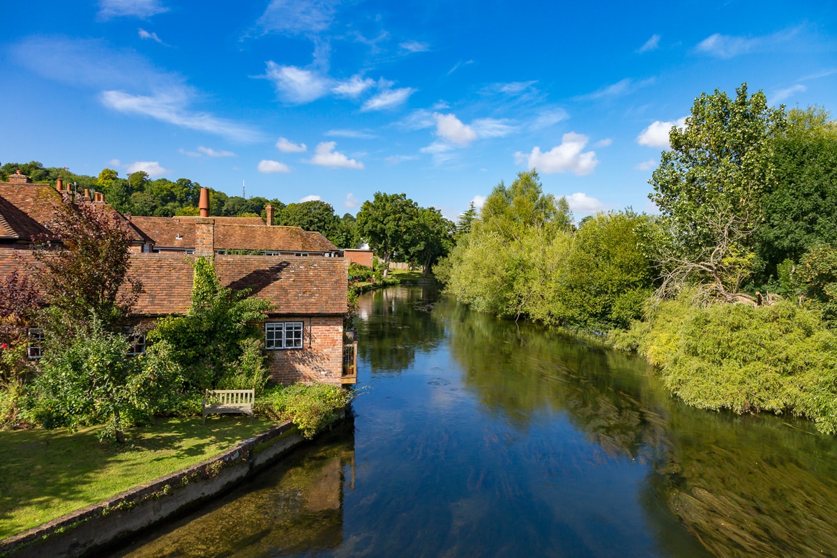 Old buildings along the River Avon in Salisbury