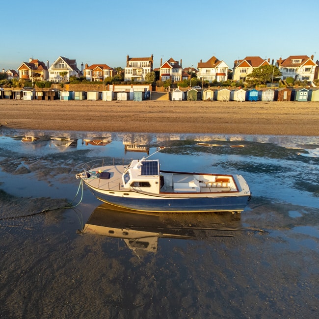 Boat on the sea near Southend beach
