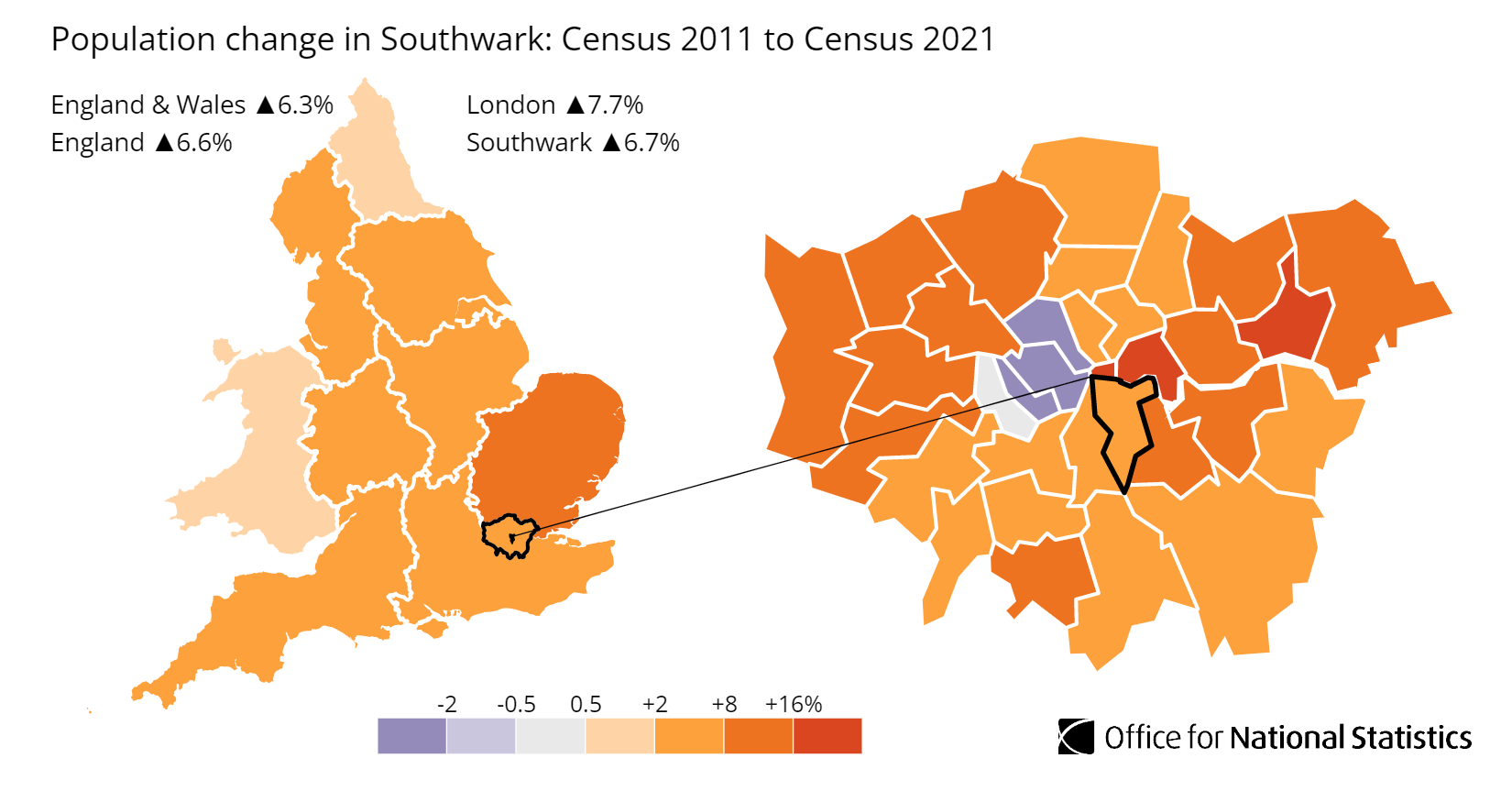 Southwark population growth map