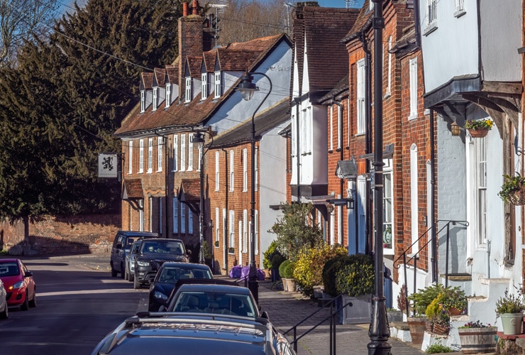 Period houses on Fishpool Street in St Albans, Hertfordshire