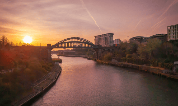 Sunrise over the Wearmouth Bridge in Sunderland