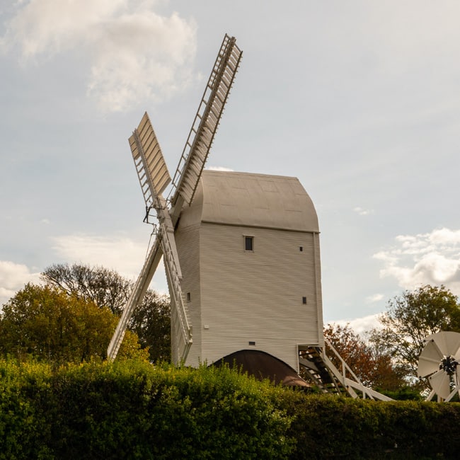 Jack and Jill windmills standing on Clayton Hill in the South Downs, Sussex.