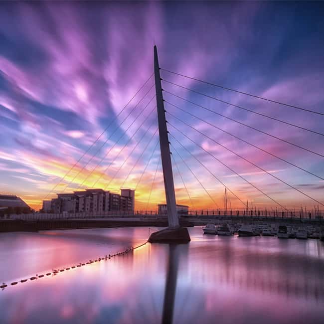 Sunset over the River Tawe in Swansea