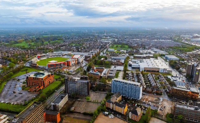 Aerial view of Old Trafford cricket ground
